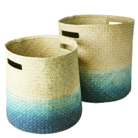 Seagrass Round Woven Storage Baskets in Gradient Blue By Rice DK